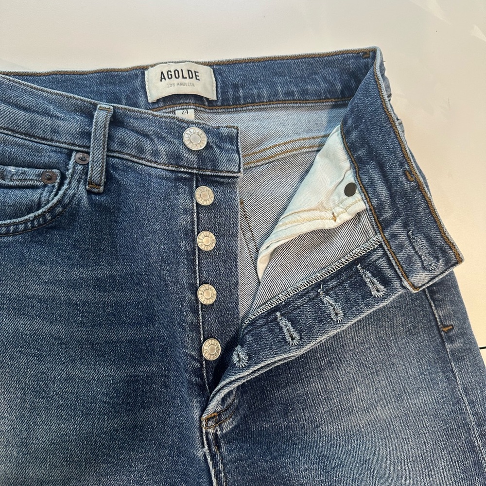 AGOLDE NICO High Rise Slim Fit Jeans Blue Distressed Size 24 (A093C-1256) - Picture 3 of 10